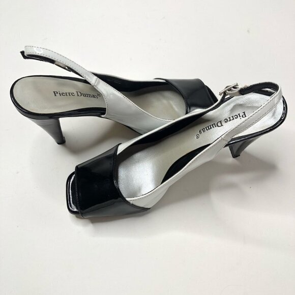 PIERRE DUMAS Black White Colorblock Slingback Peep-toe Slingback Heels Shoes - Picture 6 of 14